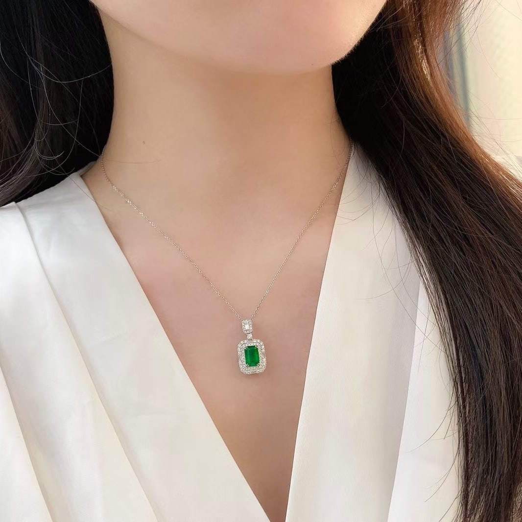14k Gold 1.71 Ctw Natural Emerald & Diamond Pendant( Without Chain ) - 6