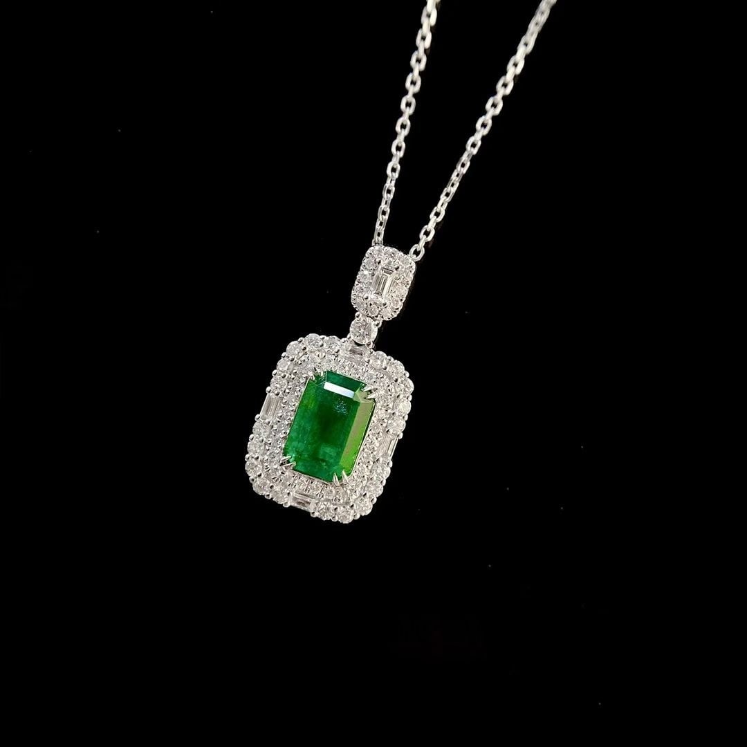 14k Gold 1.71 Ctw Natural Emerald & Diamond Pendant( Without Chain ) - 7