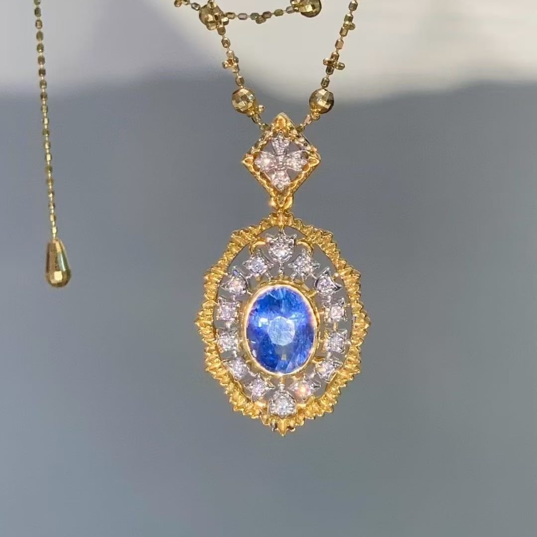 14k Gold 2.55 Ct Natural Sapphire & Diamond Pendant( Without Chain ) - 3