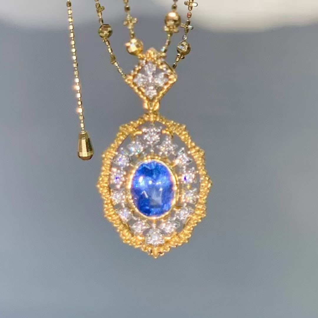 14k Gold 2.55 Ct Natural Sapphire & Diamond Pendant( Without Chain ) - 5