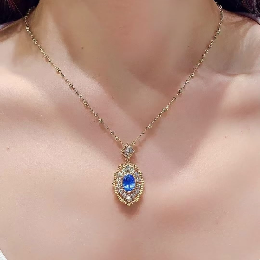 14k Gold 2.55 Ct Natural Sapphire & Diamond Pendant( Without Chain ) - 6