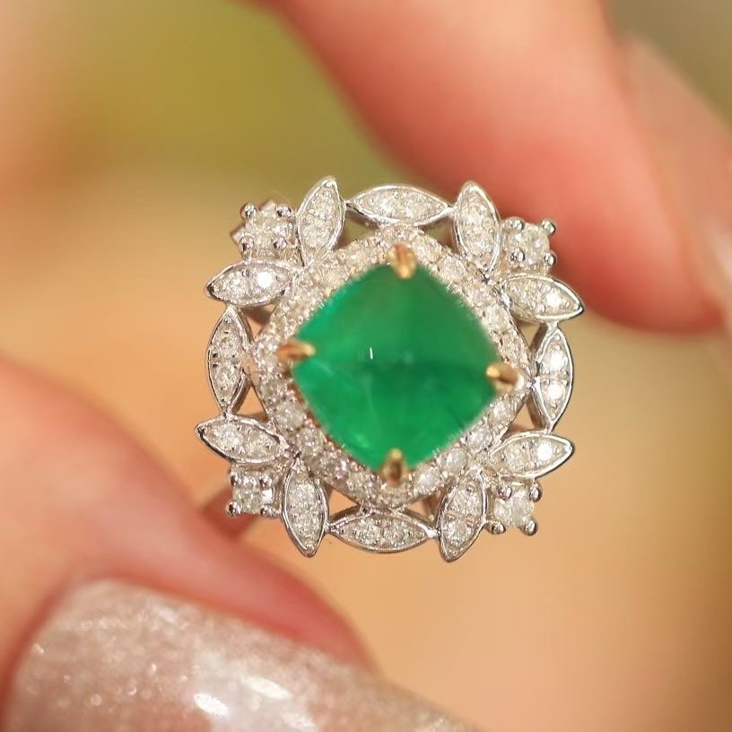 14k Gold 2.89 Ctw Natural Emerald & Diamond Ring/pendant( Without Chain ) - 2