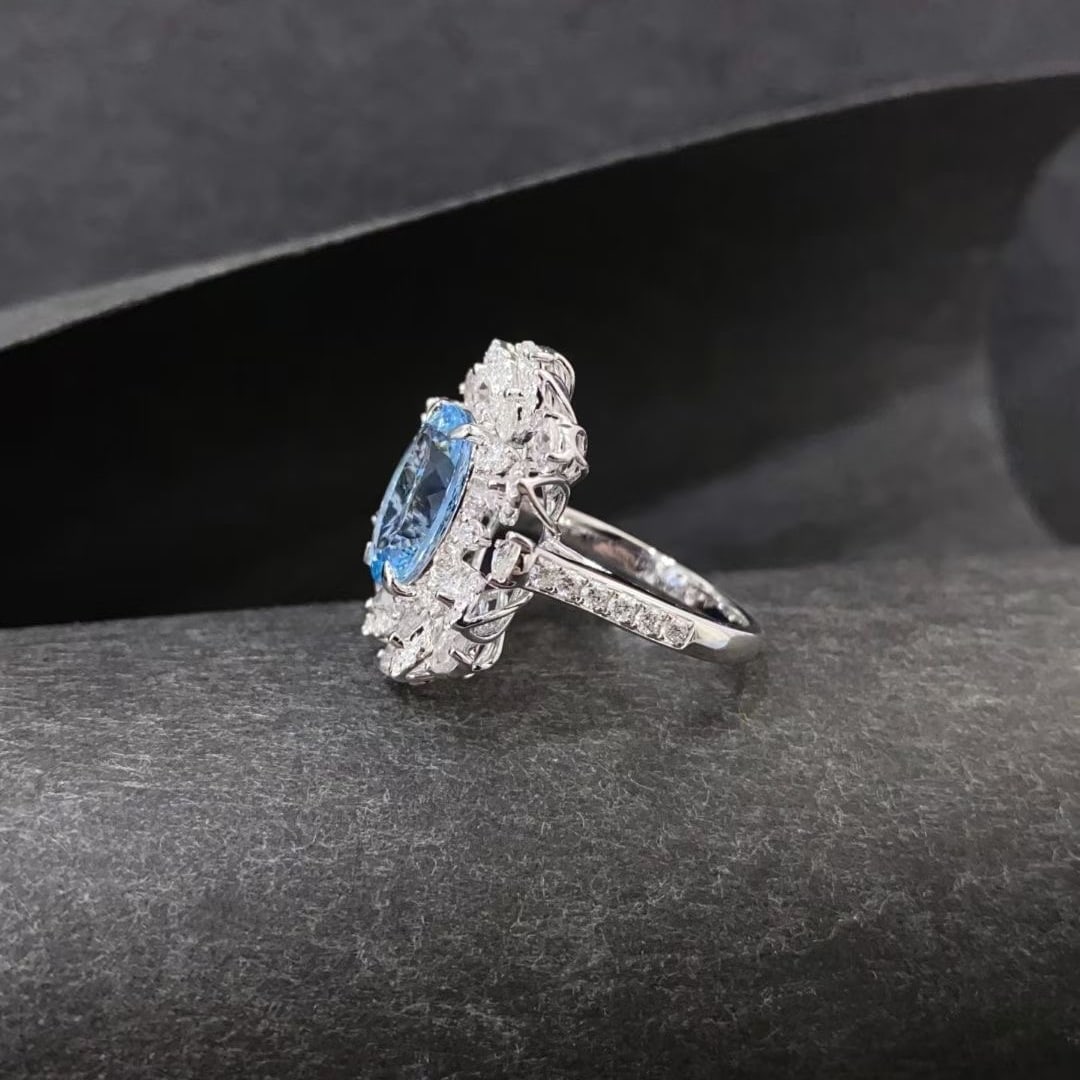 14k Gold 3.88 Ctw Natural Aquamarine & Diamond Ring - 5
