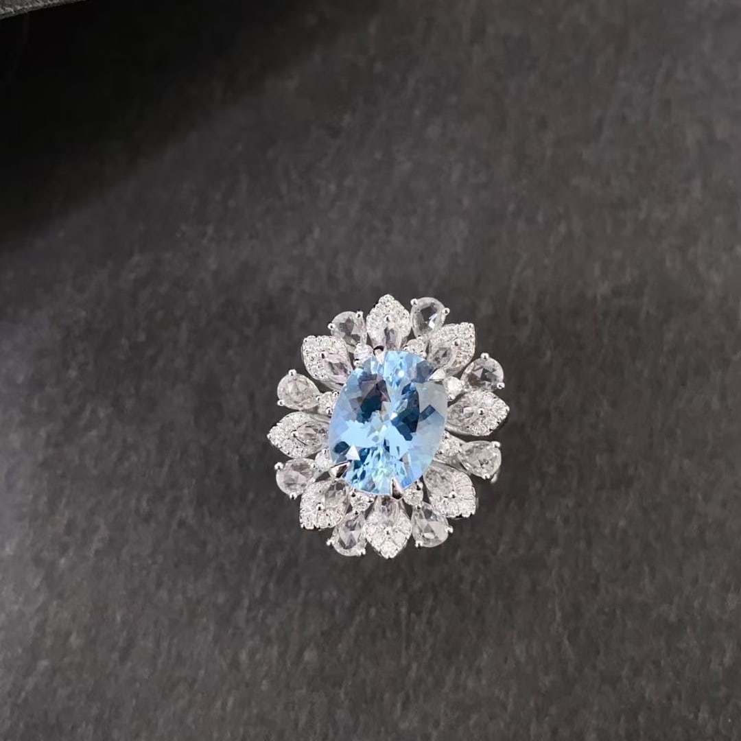 14k Gold 3.88 Ctw Natural Aquamarine & Diamond Ring - 6