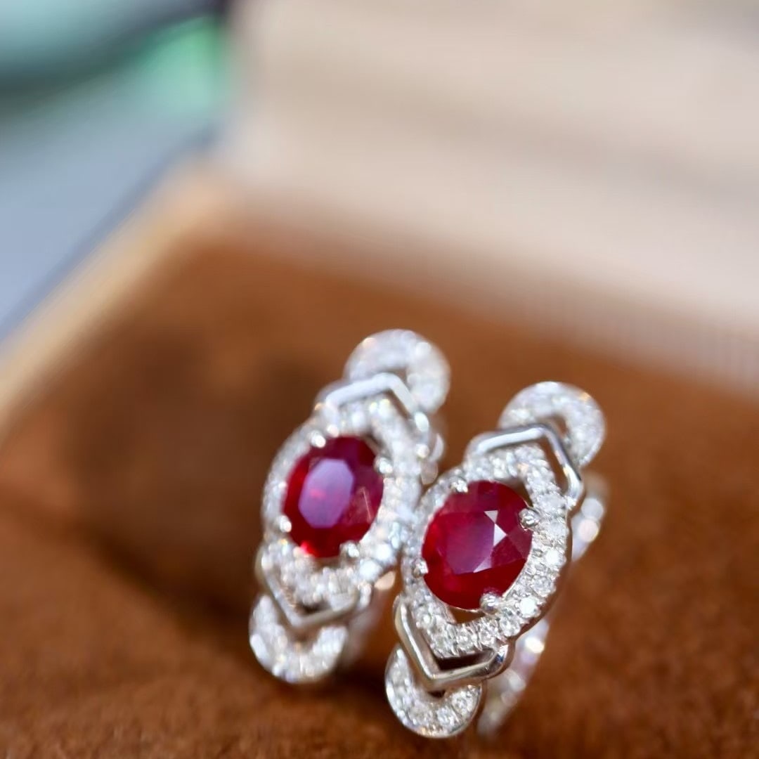 14k Gold 1.16 Ctw Natural Ruby & Diamond Earrings - 2