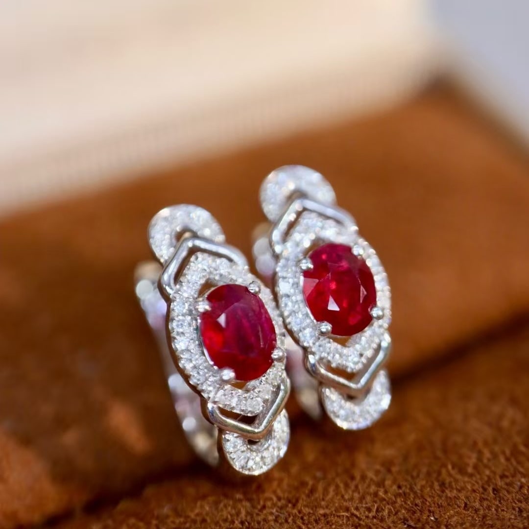 14k Gold 1.16 Ctw Natural Ruby & Diamond Earrings - 3
