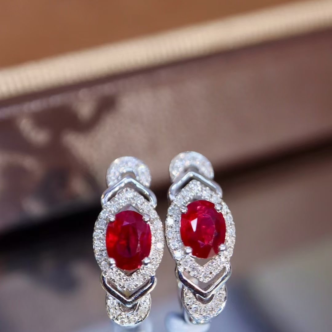 14k Gold 1.16 Ctw Natural Ruby & Diamond Earrings - 4