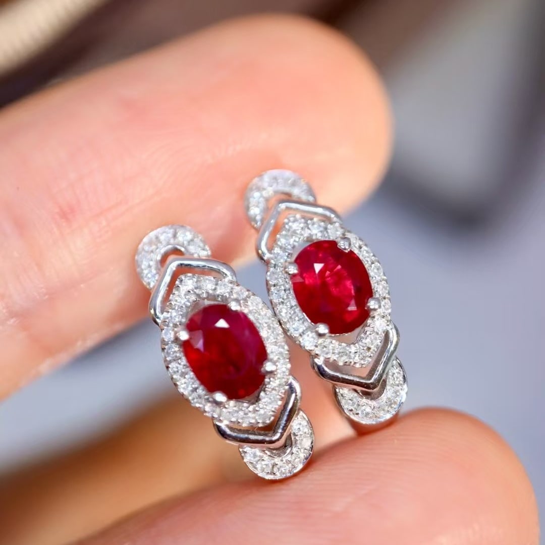 14k Gold 1.16 Ctw Natural Ruby & Diamond Earrings - 5
