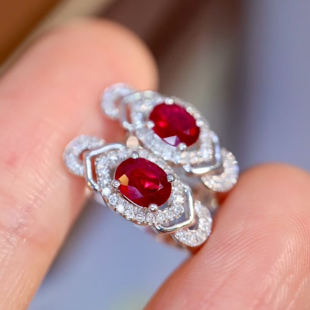 14k Gold 1.16 Ctw Natural Ruby & Diamond Earrings - 6