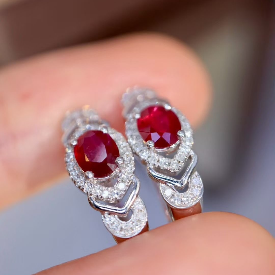14k Gold 1.16 Ctw Natural Ruby & Diamond Earrings - 7