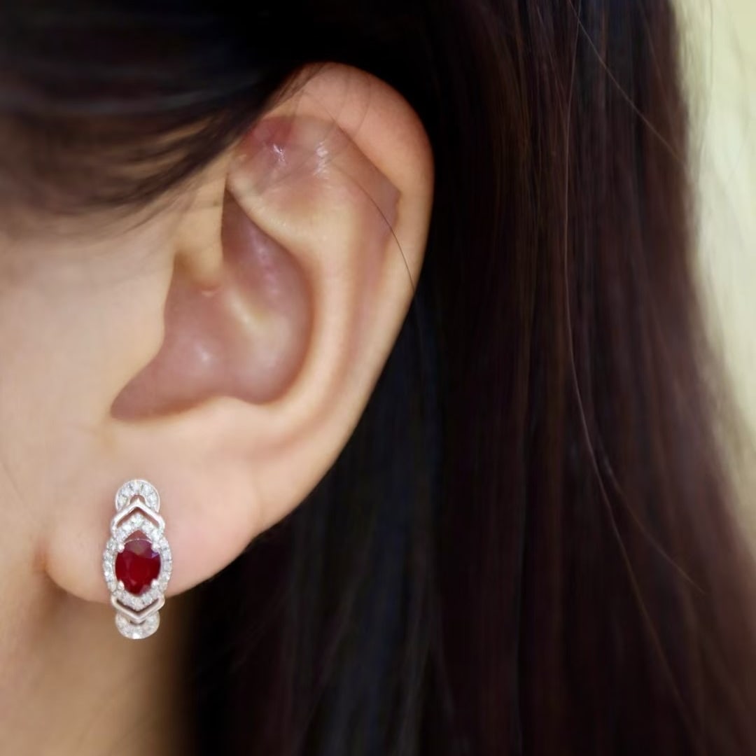 14k Gold 1.16 Ctw Natural Ruby & Diamond Earrings - 8