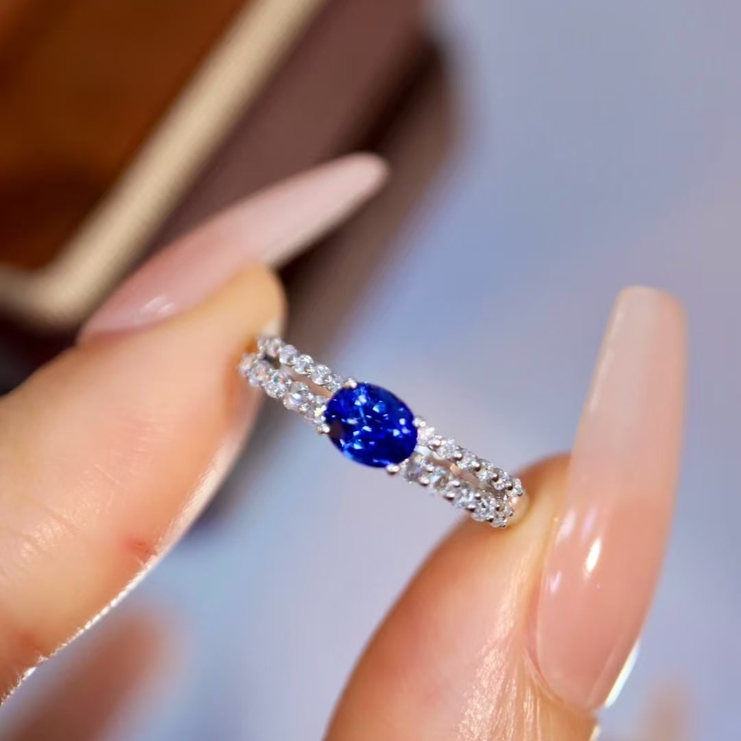 14k Gold 0.82 Ctw Natural Sapphire & Diamond Ring - 3