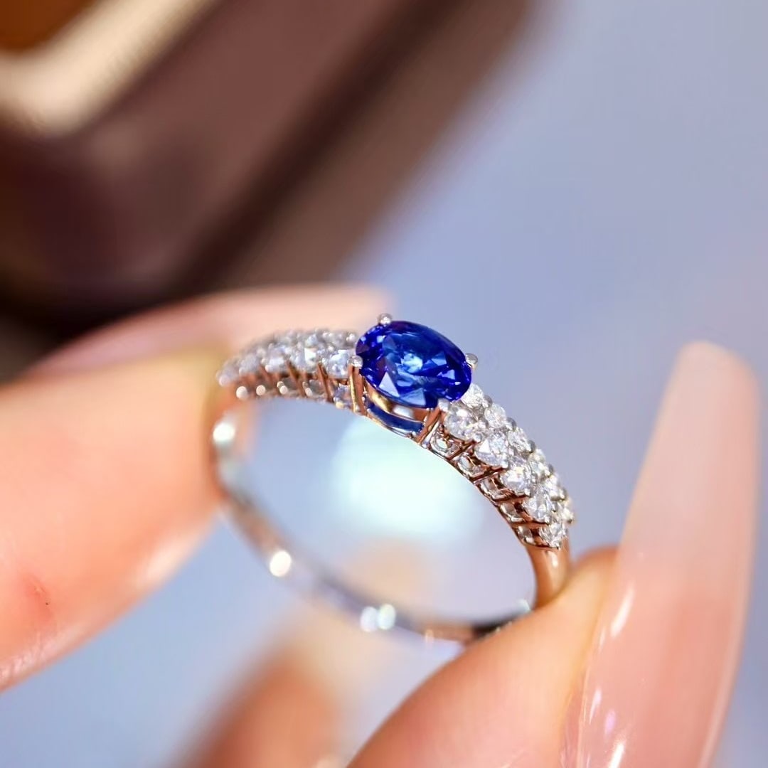 14k Gold 0.82 Ctw Natural Sapphire & Diamond Ring - 4