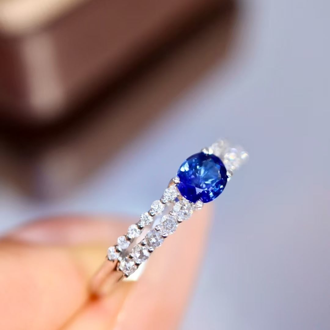 14k Gold 0.82 Ctw Natural Sapphire & Diamond Ring - 5