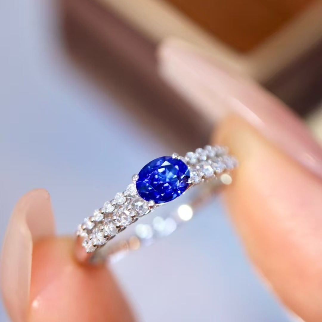 14k Gold 0.82 Ctw Natural Sapphire & Diamond Ring - 7
