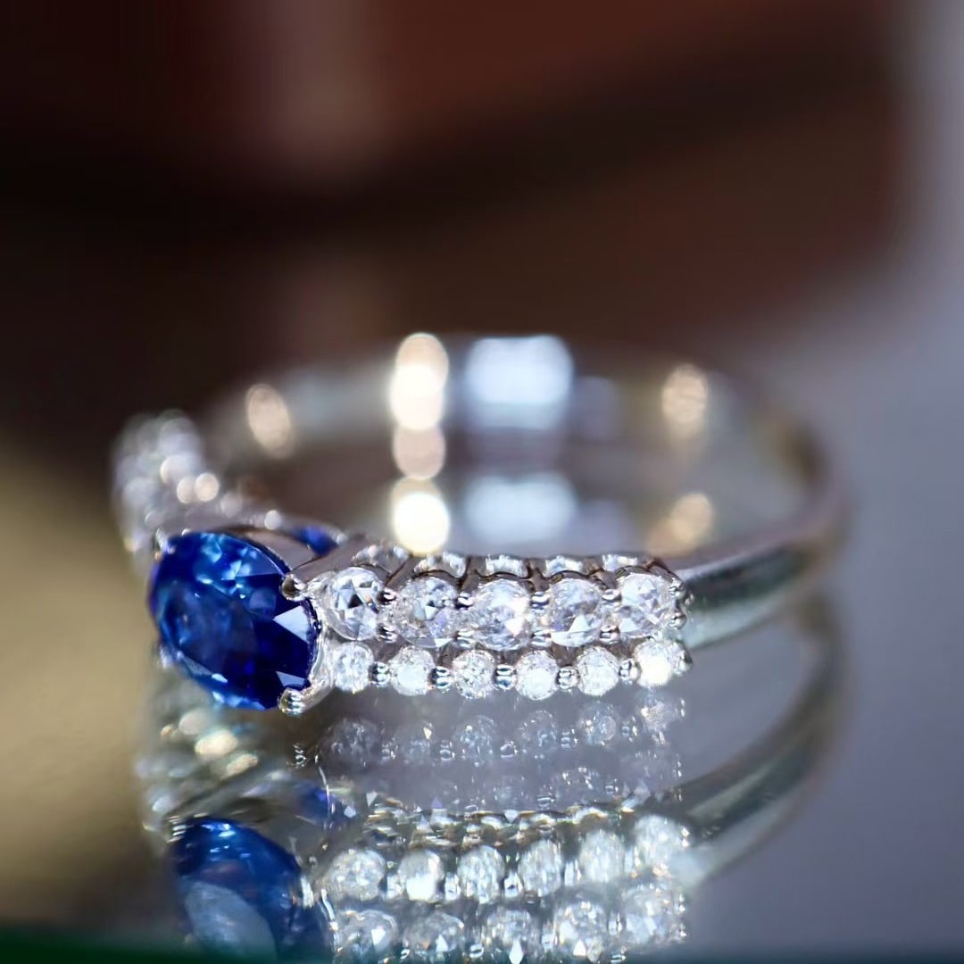 14k Gold 0.82 Ctw Natural Sapphire & Diamond Ring - 8