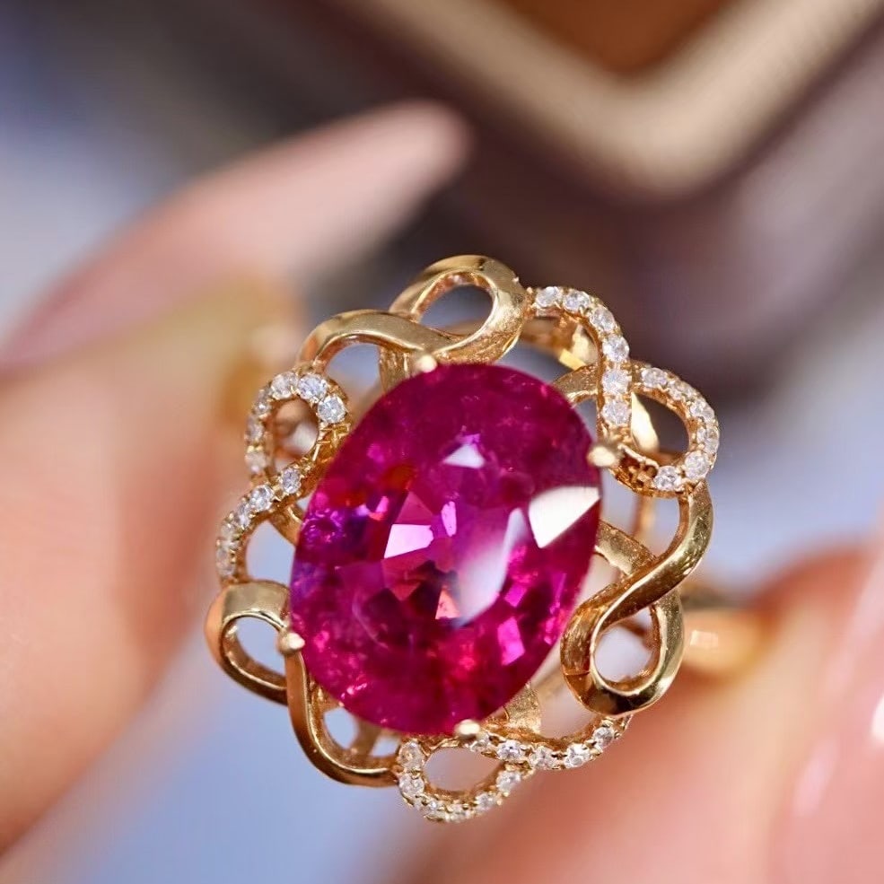 14k Gold 3.03 Ctw Natural Tourmaline & Diamond Ring - 6