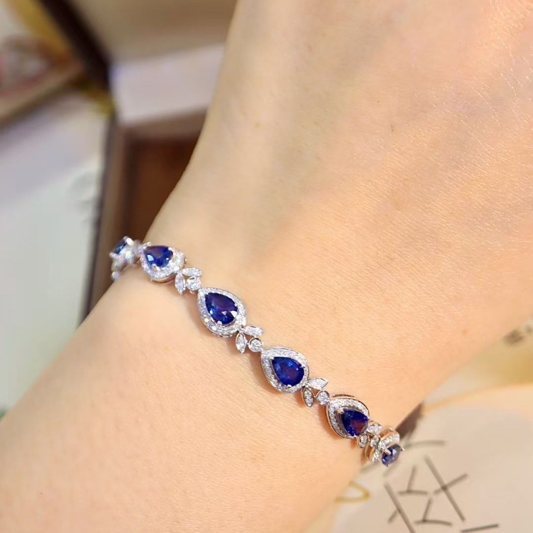 14k Gold 5.37 Ctw Natural Sapphire & Diamond Bracelet - 5