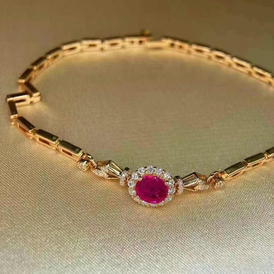 14k Gold 0.72 Ctw Natural Ruby & Diamond Bracelet - 2