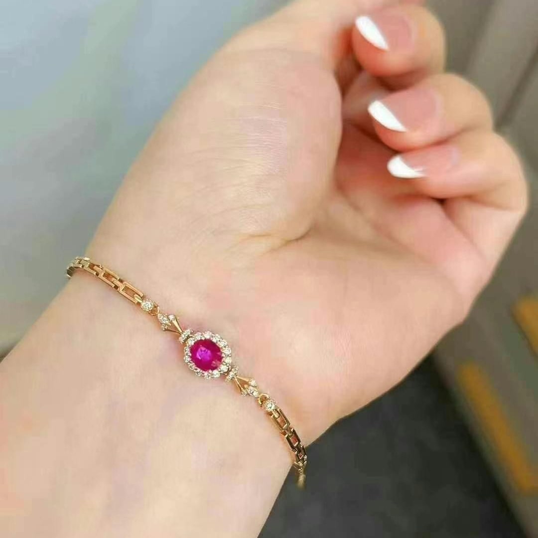 14k Gold 0.72 Ctw Natural Ruby & Diamond Bracelet - 3