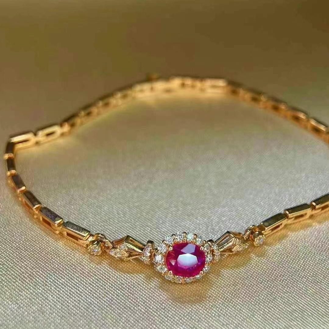 14k Gold 0.72 Ctw Natural Ruby & Diamond Bracelet - 7