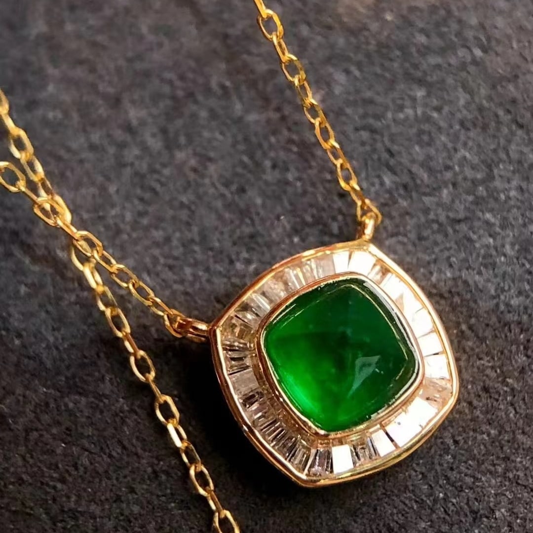 14k Gold 1 Ct Natural Emerald & Diamond Necklace - 2
