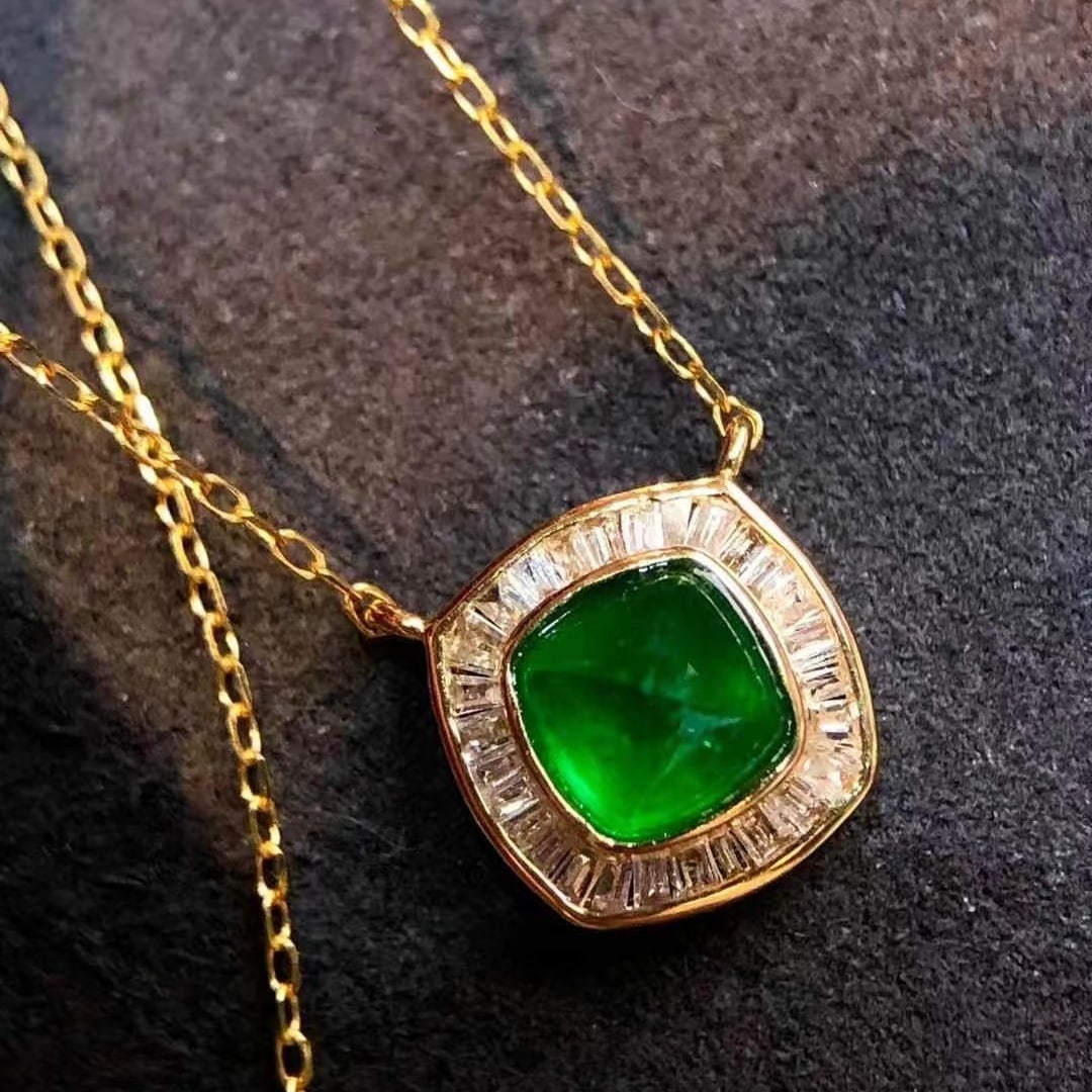 14k Gold 1 Ct Natural Emerald & Diamond Necklace - 3