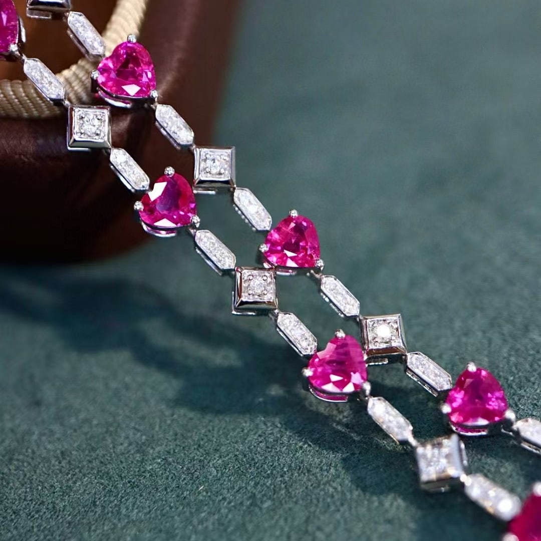 14k Gold 4.77 Ctw Natural Ruby & Diamond Bracelet - 2