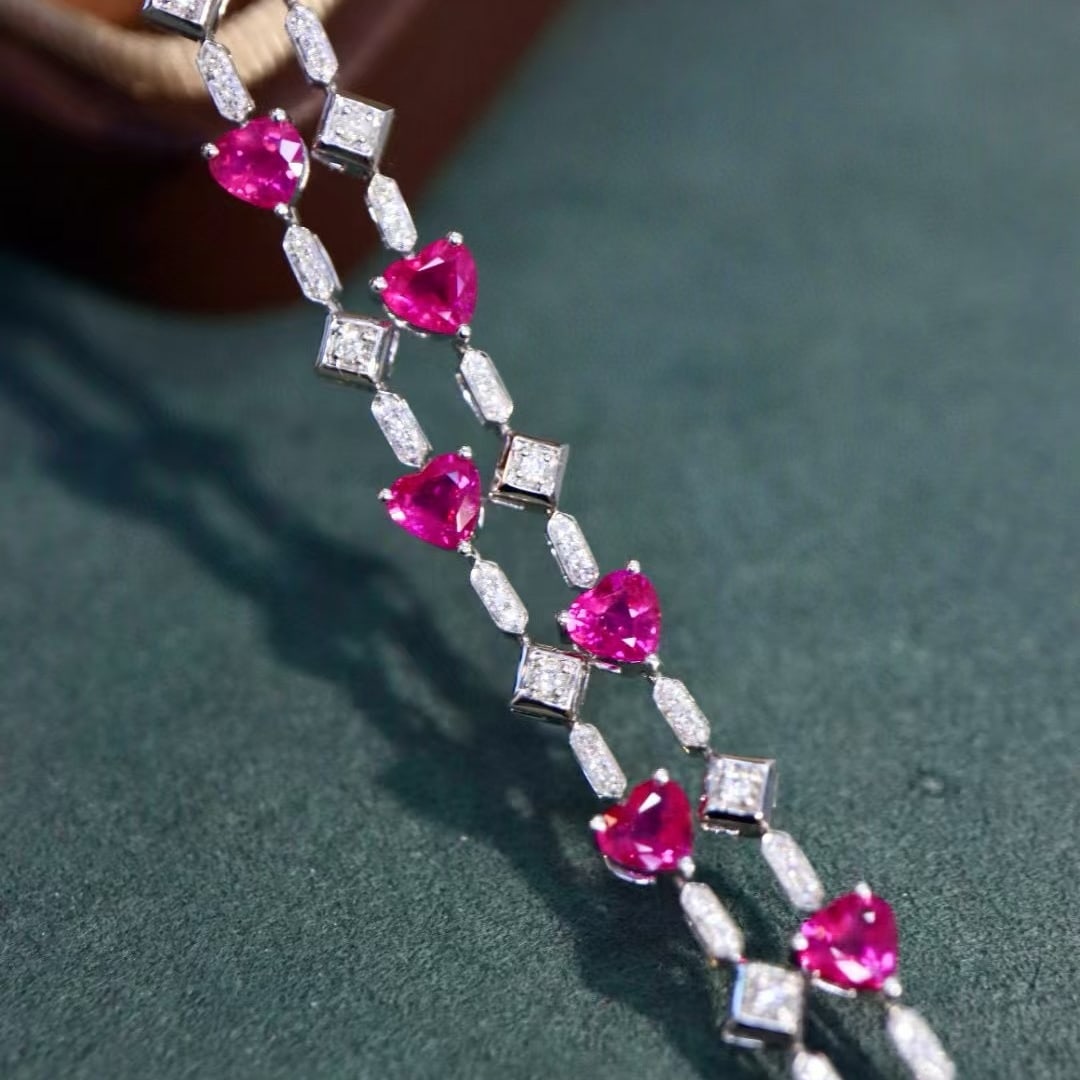14k Gold 4.77 Ctw Natural Ruby & Diamond Bracelet - 3