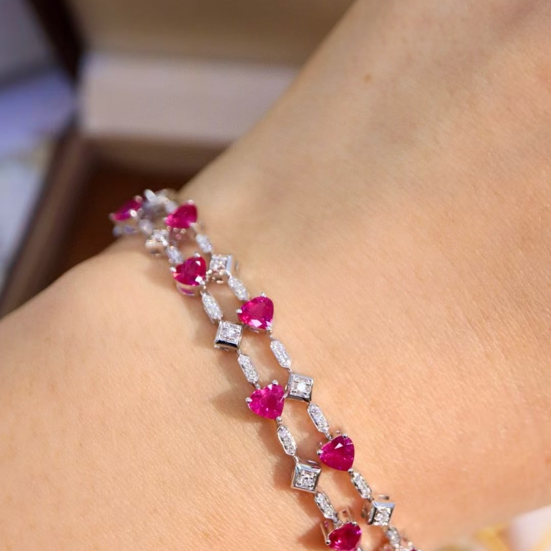 14k Gold 4.77 Ctw Natural Ruby & Diamond Bracelet - 4