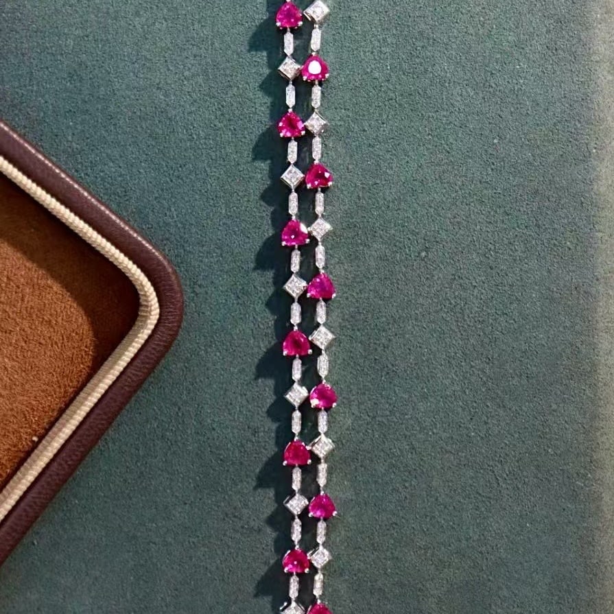 14k Gold 4.77 Ctw Natural Ruby & Diamond Bracelet - 5