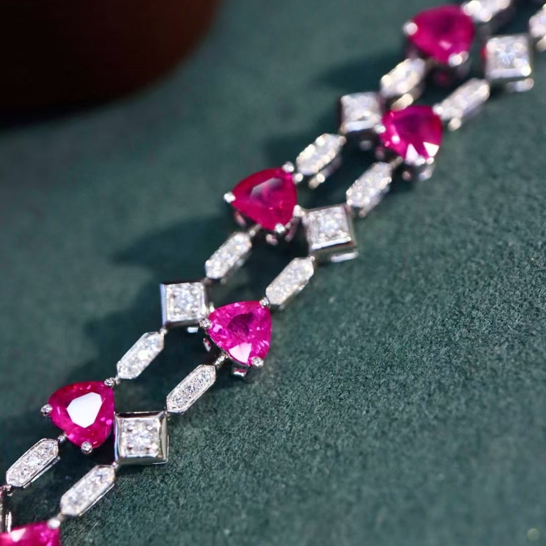 14k Gold 4.77 Ctw Natural Ruby & Diamond Bracelet - 6