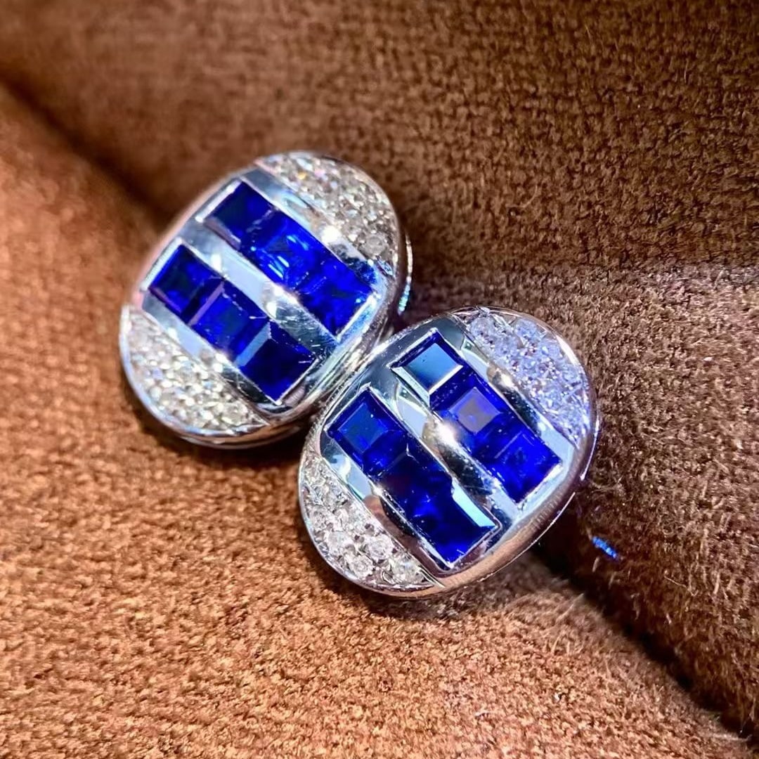 14k Gold 1.64 Ct Natural Sapphire & Diamond Earrings - 2