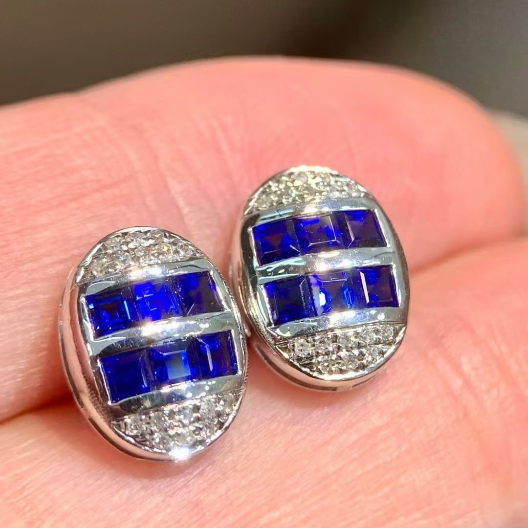 14k Gold 1.64 Ct Natural Sapphire & Diamond Earrings - 3