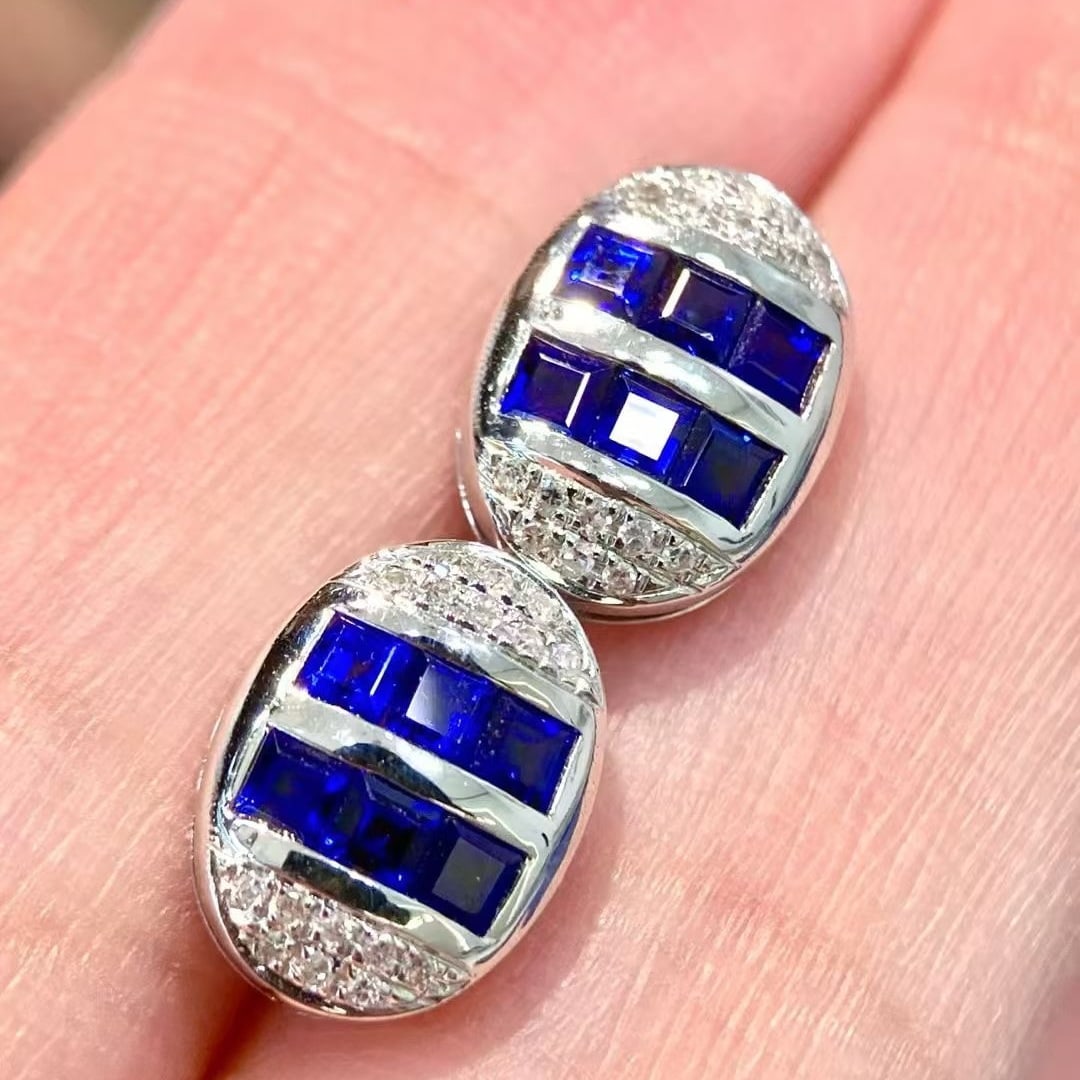14k Gold 1.64 Ct Natural Sapphire & Diamond Earrings - 4