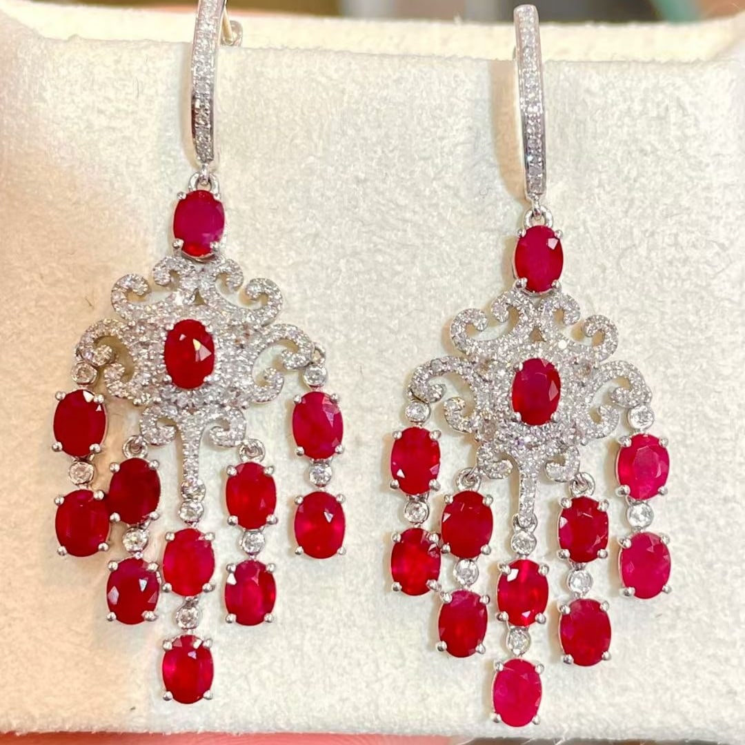14k Gold 5.3 Ct Natural Ruby & Diamond Earrings - 2