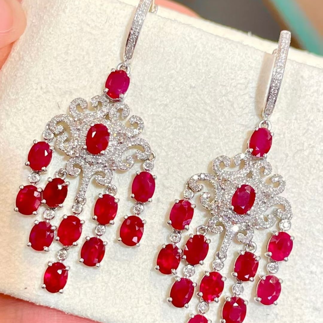 14k Gold 5.3 Ct Natural Ruby & Diamond Earrings - 3