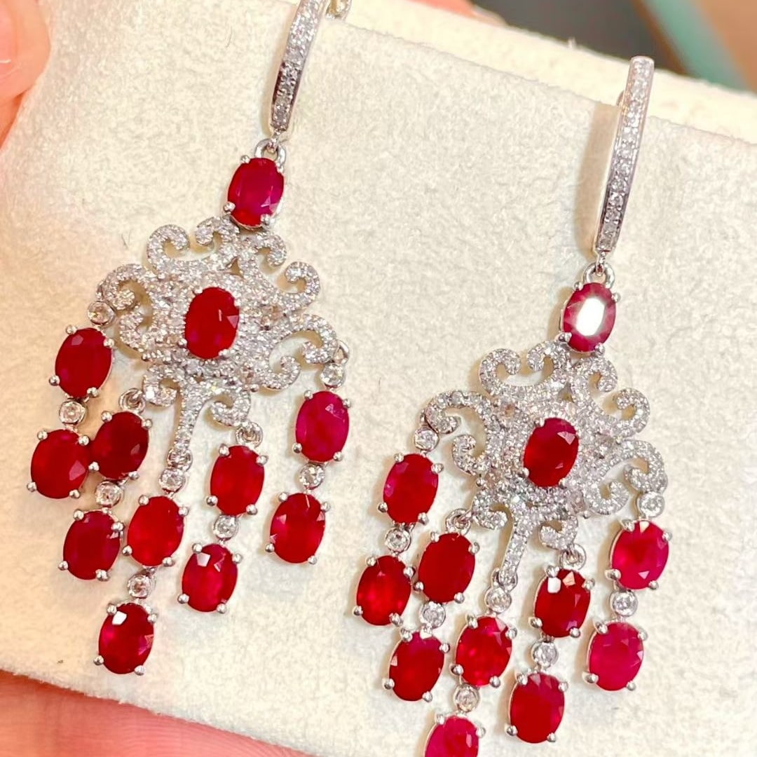 14k Gold 5.3 Ct Natural Ruby & Diamond Earrings - 4