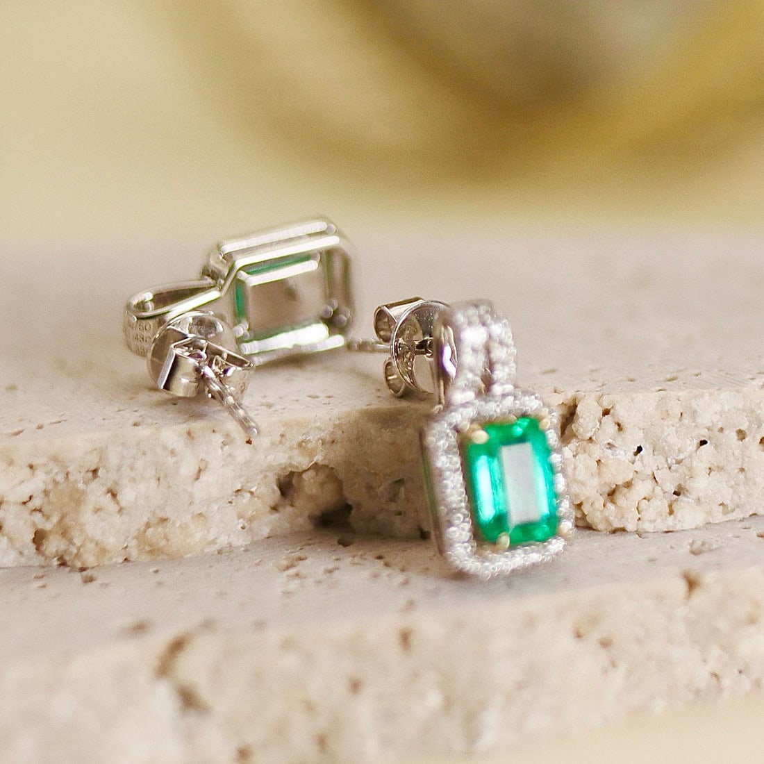 14k Gold 1.81 Ctw Natural Emerald & Diamond Earrings - 2