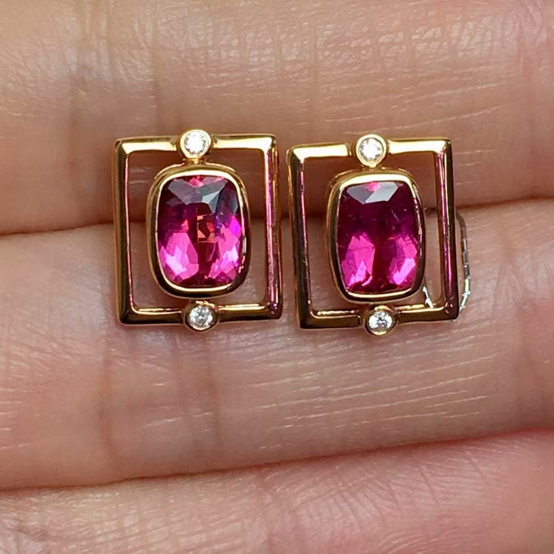 14k Gold 1.5 Ct Natural Tourmaline & Diamond Earrings - 3