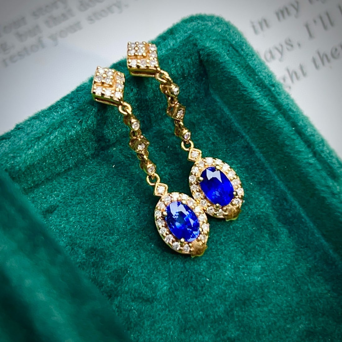 14k Gold 1.52 Ctw Natural Sapphire & Diamond Earrings - 3