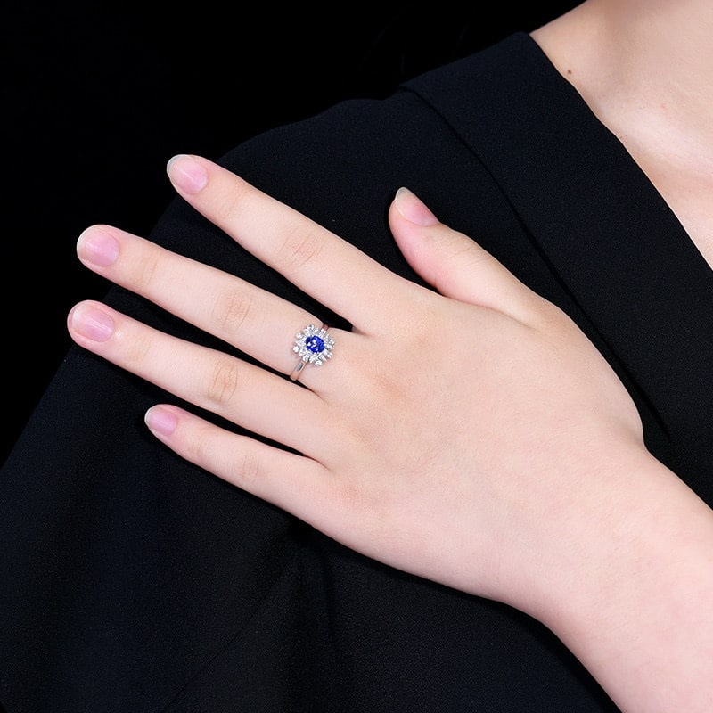 14k Gold 0.56 Ctw Natural Sapphire & Diamond Ring - 7