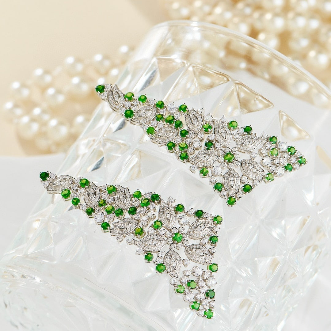 14k Gold 3.3 Ct Natural Tsavorite & Diamond Earrings - 4