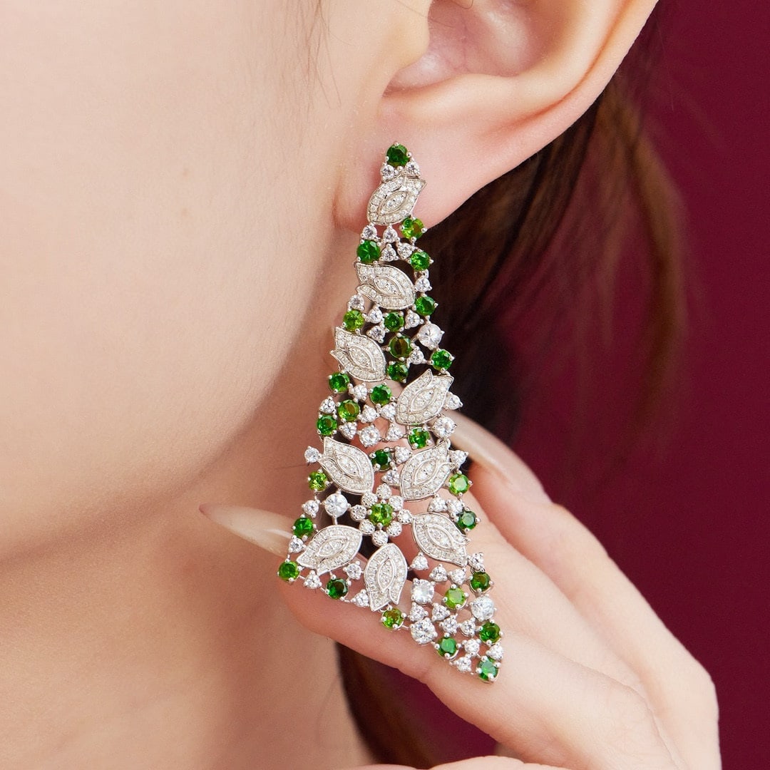 14k Gold 3.3 Ct Natural Tsavorite & Diamond Earrings - 6