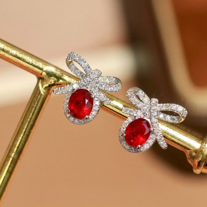 14k Gold 1.02 Ct Natural Ruby & Diamond Earrings - 2