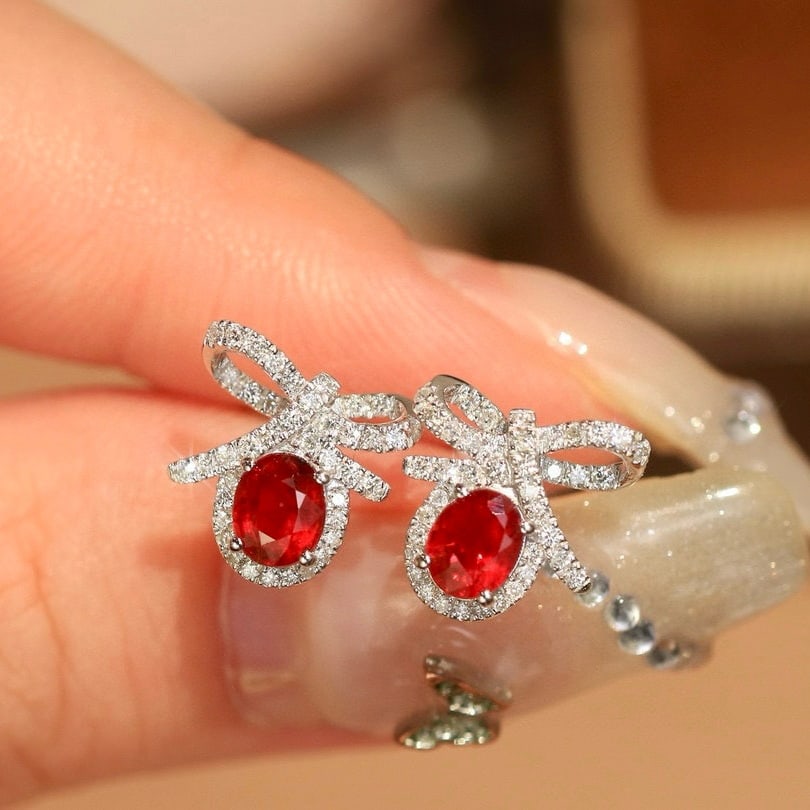 14k Gold 1.02 Ct Natural Ruby & Diamond Earrings - 3