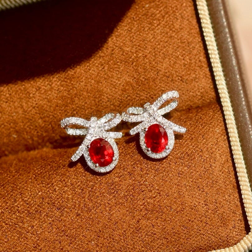 14k Gold 1.02 Ct Natural Ruby & Diamond Earrings - 5