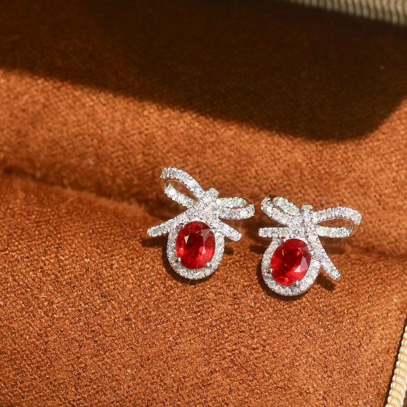 14k Gold 1.02 Ct Natural Ruby & Diamond Earrings - 6