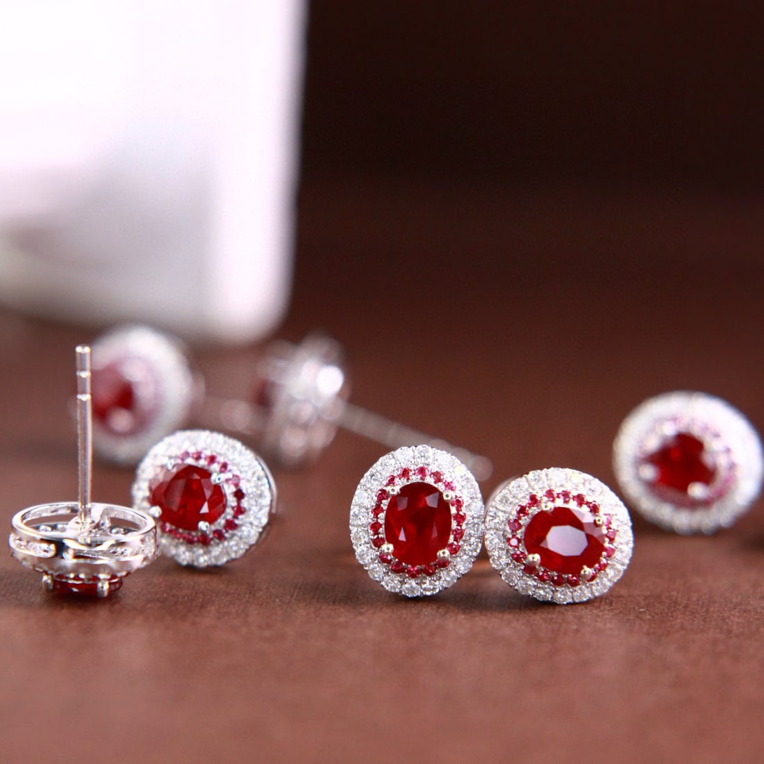14k Gold 1.11 Ctw Natural Ruby & Diamond Earrings - 3