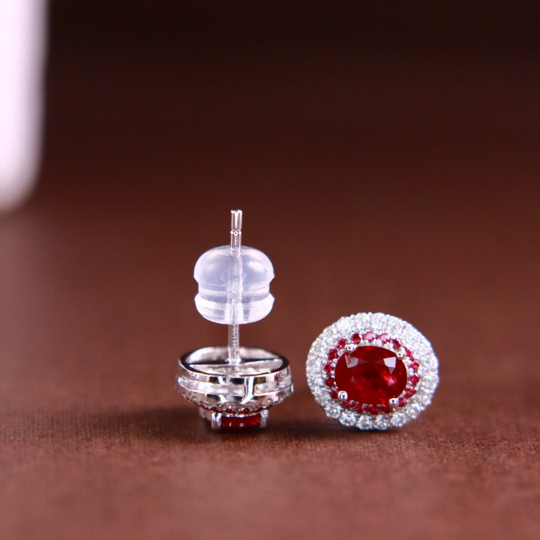 14k Gold 1.11 Ctw Natural Ruby & Diamond Earrings - 4